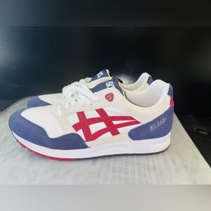 Asics White and Blue Sneakers with Red Accents